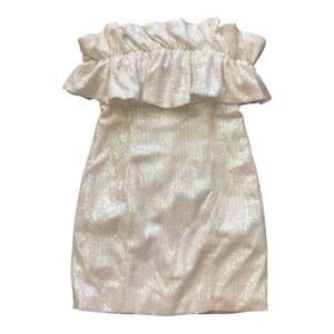 allison + kelly Stunning White Shimmering Sequin Strapless Ruffle  Dress Size S